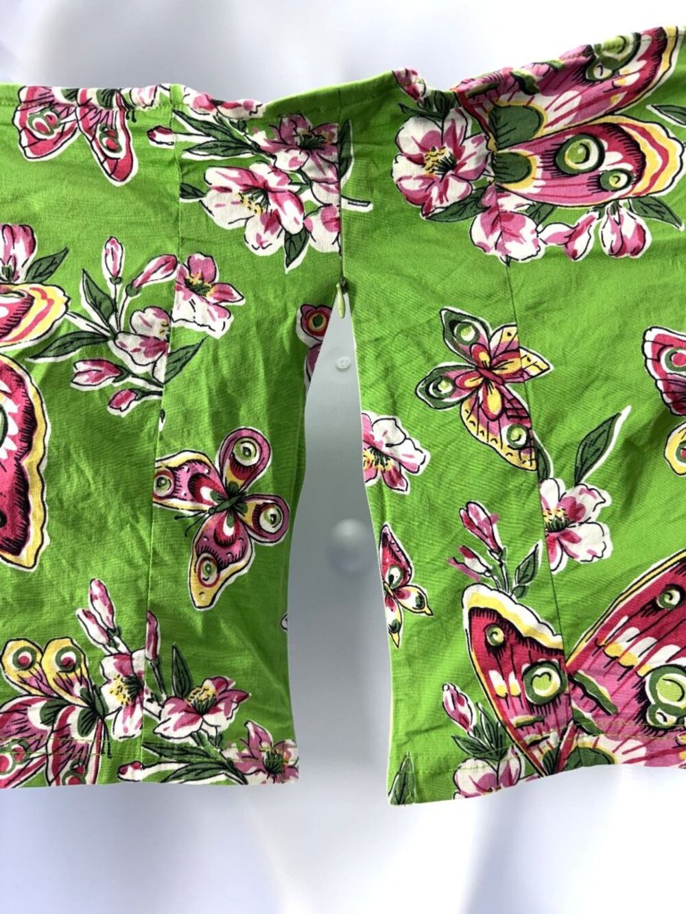 Bamboo Traders Halter Top L Green Butterfly Floral Cotton Stretch Boho - Picture 4 of 7